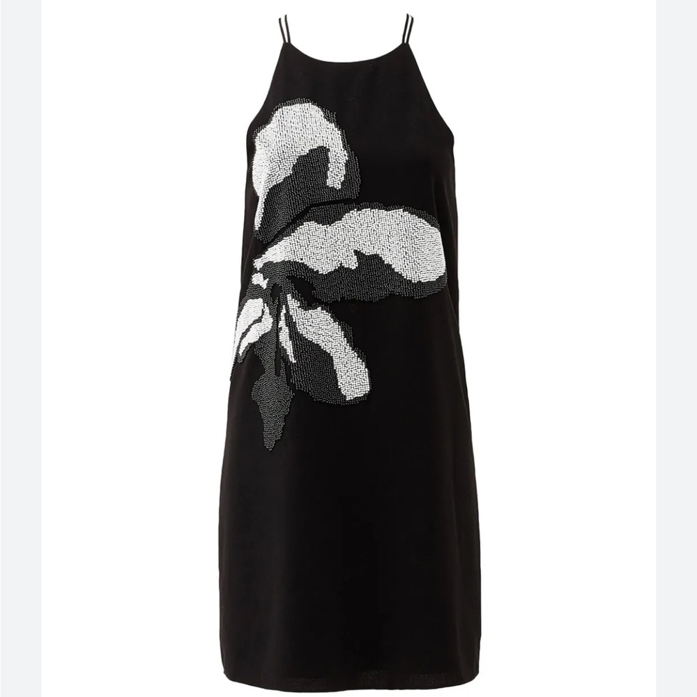 Halston Heritage Black and White Beaded Floral Dress